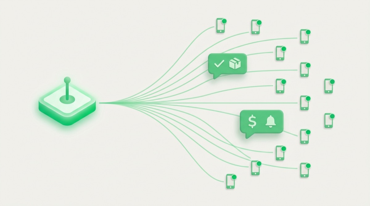 A bulk WhatsApp campaign fanning out utility-template messages to many recipients